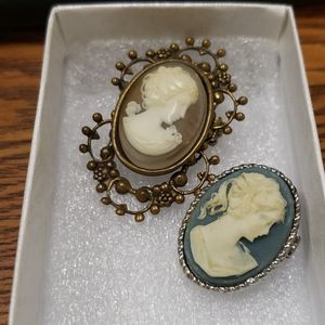 Vintage Jan Michaels Cameo and a Silver Tone Cameo